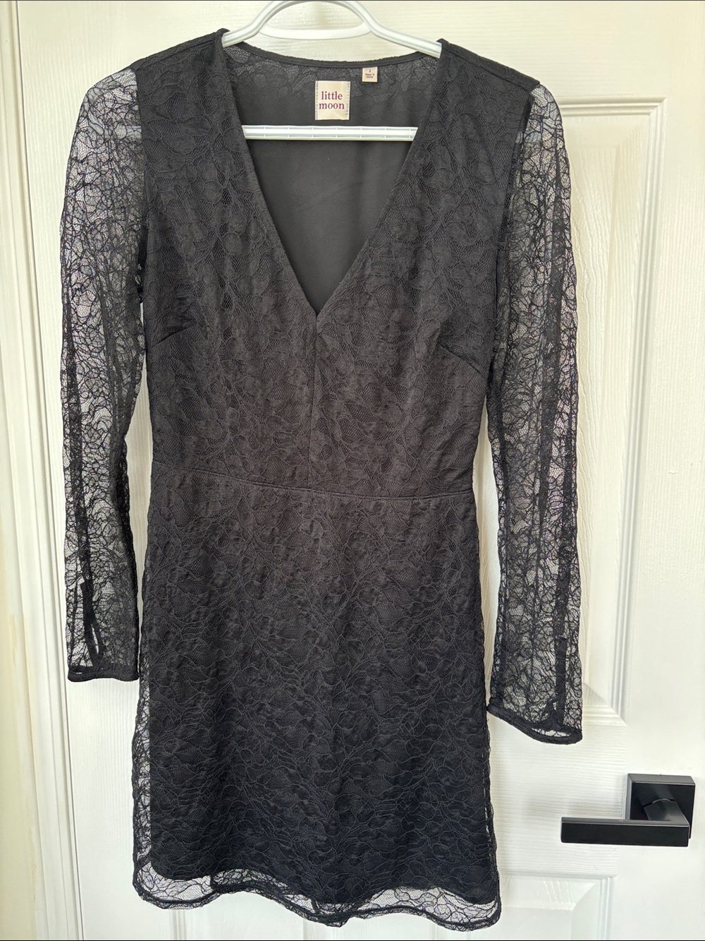 Aritizia Little Moon Black Lace V-Neck Long Sleeve Mini Dress Whimsigoth Sheer S